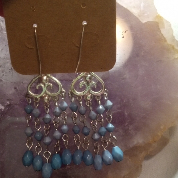 Elegant Teal Chandelier Earrings - Picture 3 of 7